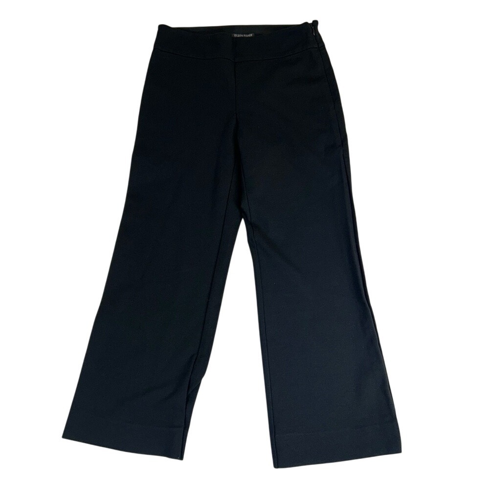 Eileen Fisher Black Straight Leg Side Zip Petite Wide Leg‎ Pants Size PP (2P)